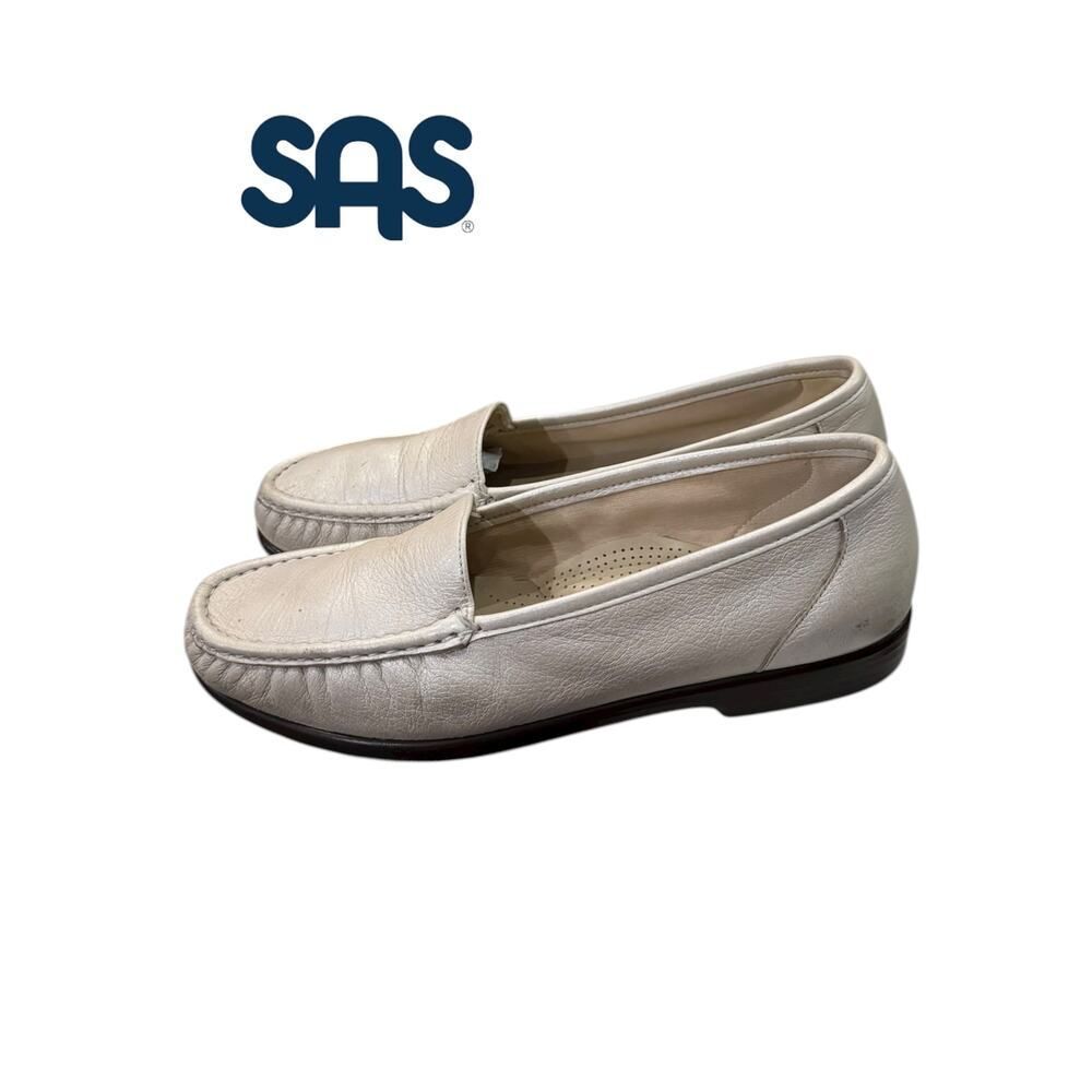 SAS Women’s Cream Metallic Leather Slip-on Flats Loafers 10